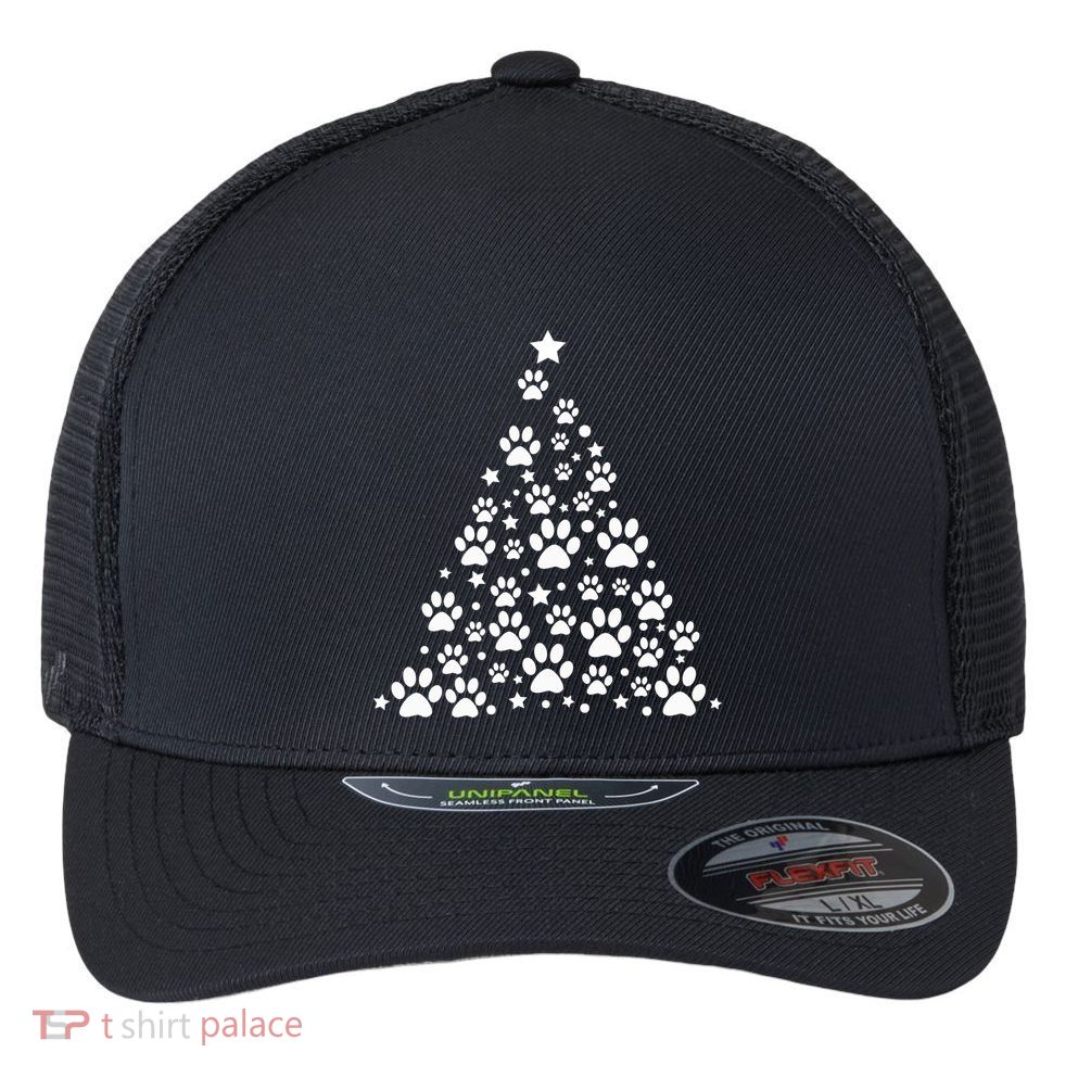 Christmas Dog Bone And Paw Tree Sweatshirt Flexfit Unipanel Trucker Cap