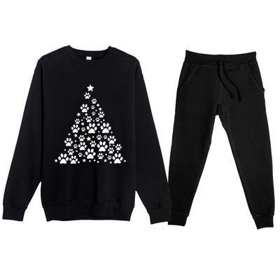 Christmas Dog Bone And Paw Tree Sweatshirt Premium Crewneck Sweatsuit Set