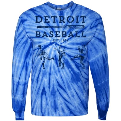 Classic Detroit Baseball Fan Retro Funny Gift Tie-Dye Long Sleeve Shirt