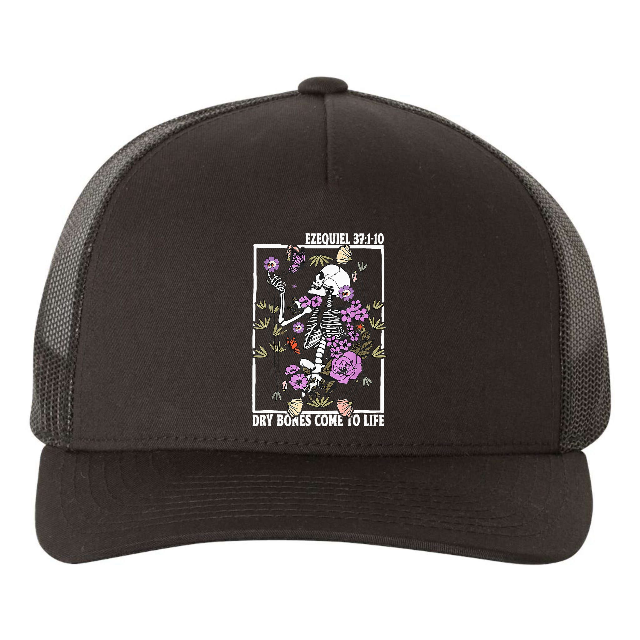 Christian Dry Bones Come To Life Floral Skeleton Yupoong Adult 5-Panel Trucker Hat
