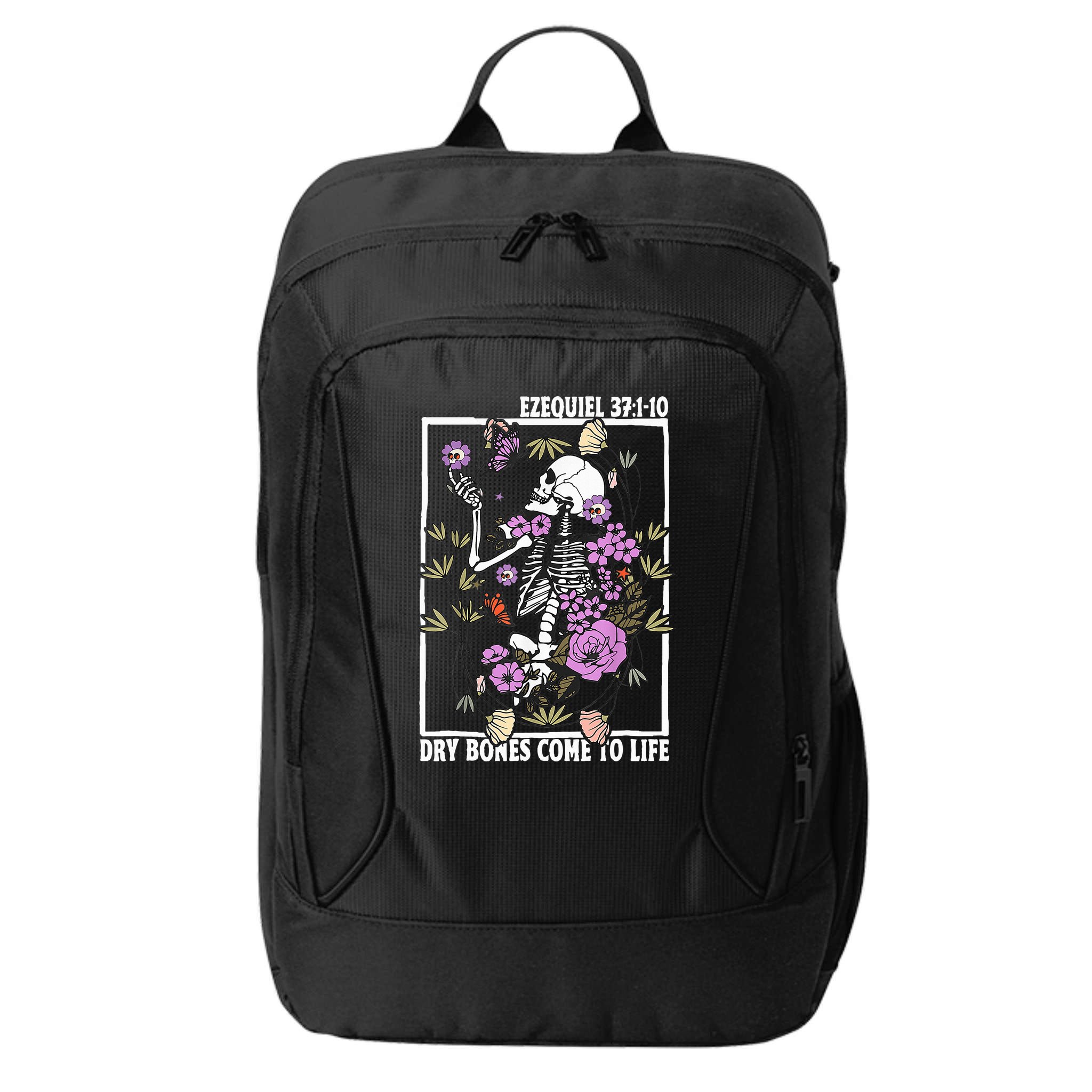 Christian Dry Bones Come To Life Floral Skeleton City Backpack