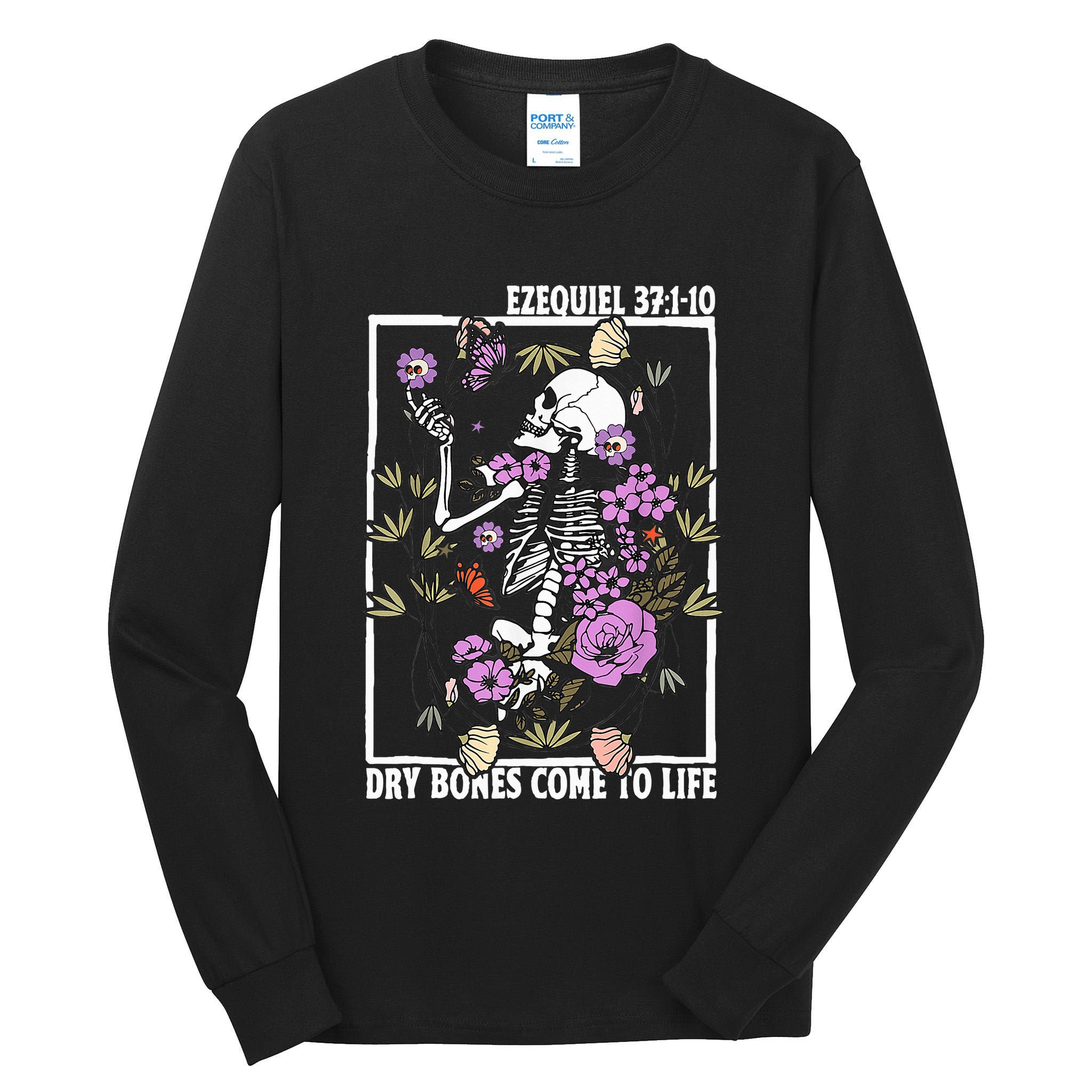 Christian Dry Bones Come To Life Floral Skeleton Tall Long Sleeve T-Shirt
