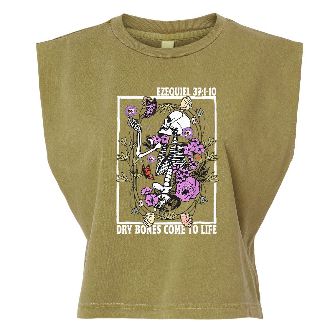 Christian Dry Bones Come To Life Floral Skeleton Garment-Dyed Women's Muscle Tee