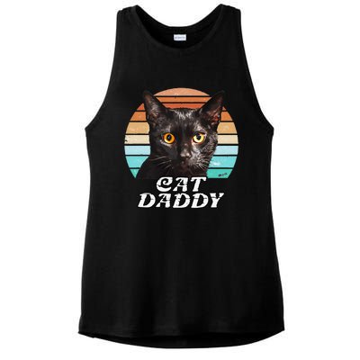 Cat Daddy Black Cat Vintage Eighties Style Cat Retro Cute Dog Ladies PosiCharge Tri-Blend Wicking Tank