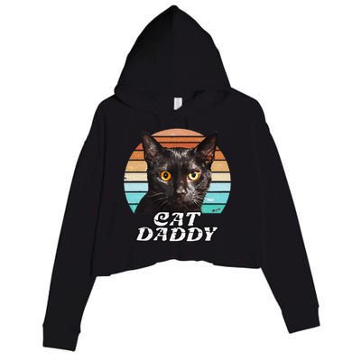 Cat Daddy Black Cat Vintage Eighties Style Cat Retro Cute Dog Crop Fleece Hoodie