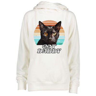 Cat Daddy Black Cat Vintage Eighties Style Cat Retro Cute Dog Womens Funnel Neck Pullover Hood