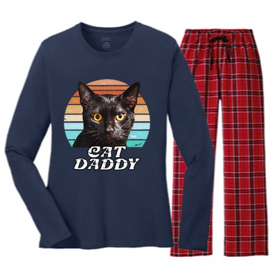 Cat Daddy Black Cat Vintage Eighties Style Cat Retro Cute Dog Women's Long Sleeve Flannel Pajama Set 