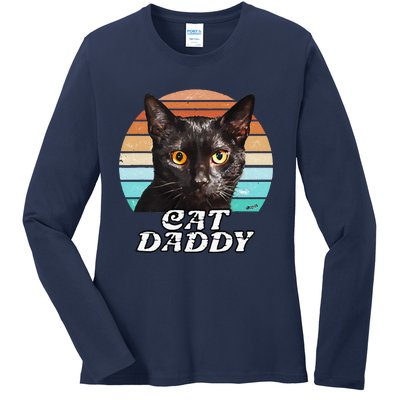 Cat Daddy Black Cat Vintage Eighties Style Cat Retro Cute Dog Ladies Long Sleeve Shirt