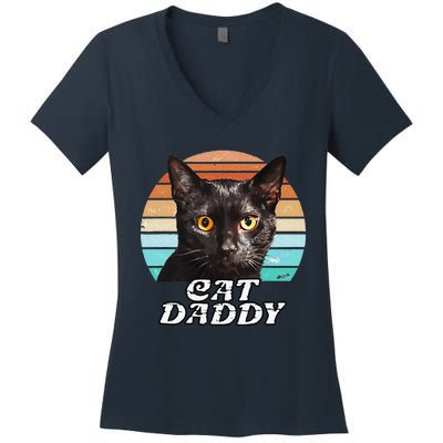 Cat Daddy Black Cat Vintage Eighties Style Cat Retro Cute Dog Women's V-Neck T-Shirt