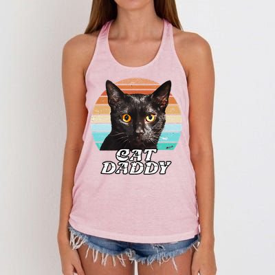 Cat Daddy Black Cat Vintage Eighties Style Cat Retro Cute Dog Women's Knotted Racerback Tank