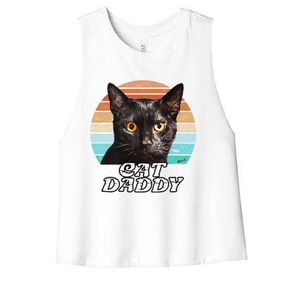 Cat Daddy Black Cat Vintage Eighties Style Cat Retro Cute Dog Women's Racerback Cropped Tank