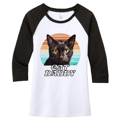 Cat Daddy Black Cat Vintage Eighties Style Cat Retro Cute Dog Women's Tri-Blend 3/4-Sleeve Raglan Shirt