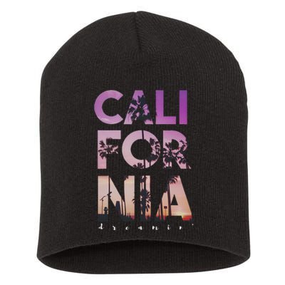 California Dreaming Beach Palm Tree Summer Vacation Surfing Short Acrylic Beanie