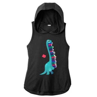 Cute Dinosaur Book Reading Readasaurus Ladies PosiCharge Tri-Blend Wicking Draft Hoodie Tank