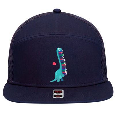 Cute Dinosaur Book Reading Readasaurus 7 Panel Mesh Trucker Snapback Hat
