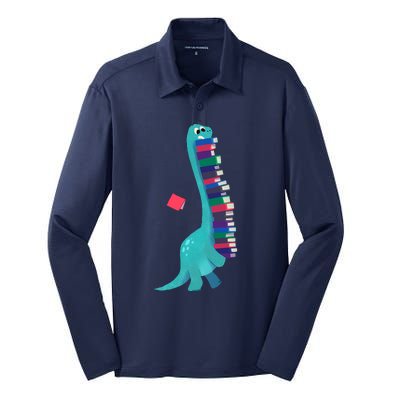 Cute Dinosaur Book Reading Readasaurus Silk Touch Performance Long Sleeve Polo