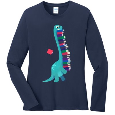 Cute Dinosaur Book Reading Readasaurus Ladies Long Sleeve Shirt