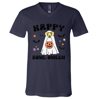 Cream Dachshund Boo Ghost Dog Lover Happy Halloween V-Neck T-Shirt