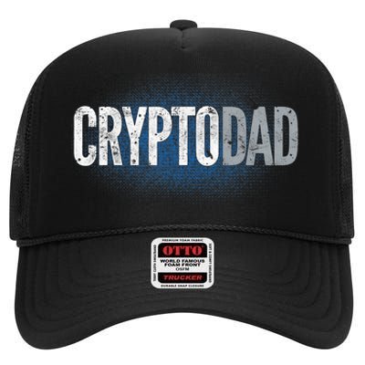 Crypto Dad Bitcoin Cryptocurrency Father High Crown Mesh Back Trucker Hat