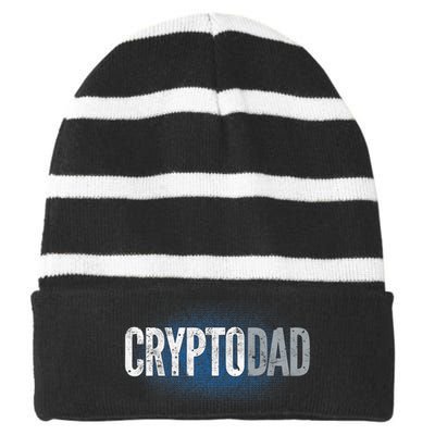 Crypto Dad Bitcoin Cryptocurrency Father Striped Beanie with Solid Band