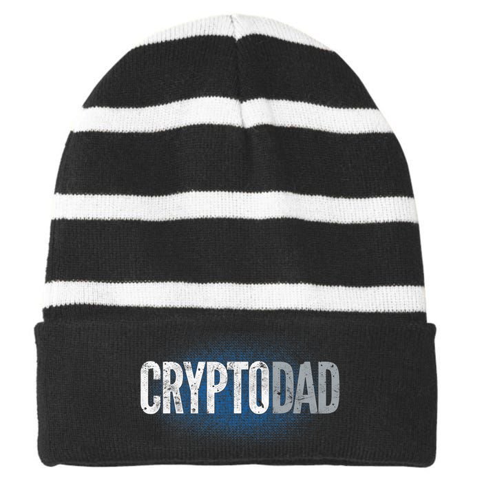 Crypto Dad Bitcoin Cryptocurrency Father Striped Beanie with Solid Band