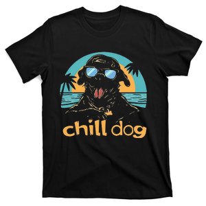 Chill Dog Beach Retro Tropical Summer Surfing T-Shirt