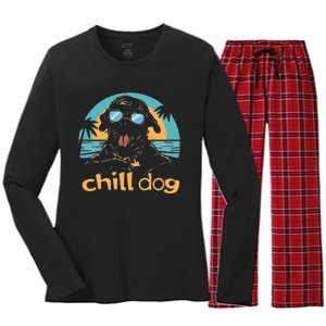 Chill Dog Beach Retro Tropical Summer Surfing Women's Long Sleeve Flannel Pajama Set 