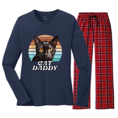 Cat Daddy Black Cat Vintage Eighties Style Cat Retro Women's Long Sleeve Flannel Pajama Set 