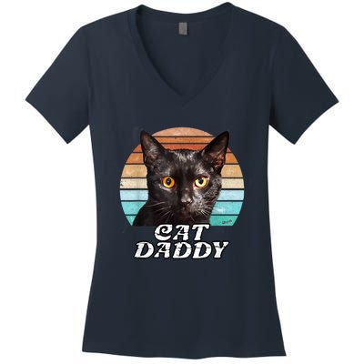 Cat Daddy Black Cat Vintage Eighties Style Cat Retro Women's V-Neck T-Shirt