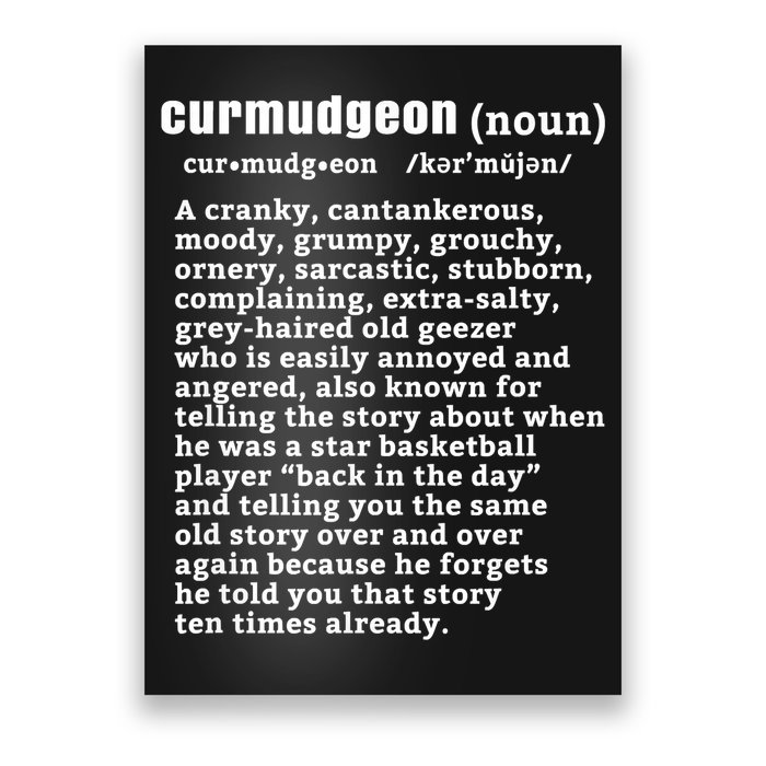 CURMUDGEON Definition Basketball Version Funny Senior Citizens Poster