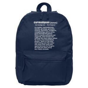 CURMUDGEON Definition Basketball Version Funny Senior Citizens 16 in Basic Backpack