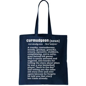 CURMUDGEON Definition Basketball Version Funny Senior Citizens Tote Bag