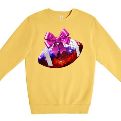 Cute Disco Ball Football Coquette Ribbon Style Premium Crewneck Sweatshirt