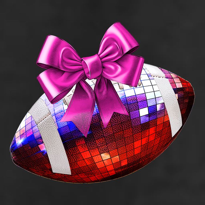Cute Disco Ball Football Coquette Ribbon Style 7 Panel Mesh Trucker Snapback Hat
