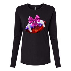 Cute Disco Ball Football Coquette Ribbon Style Womens Cotton Relaxed Long Sleeve T-Shirt