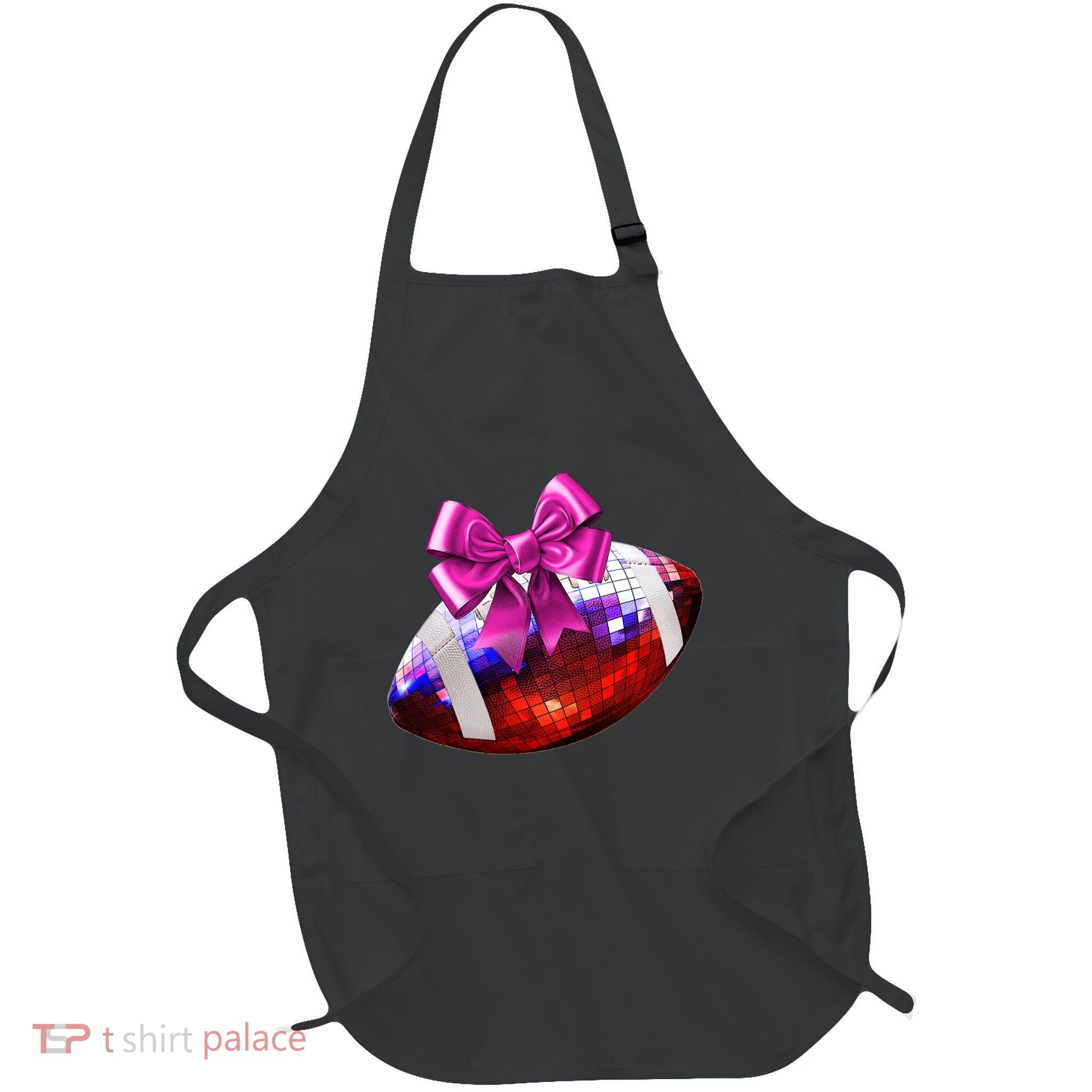 Cute Disco Ball Football Coquette Ribbon Style Full-Length Apron With Pockets