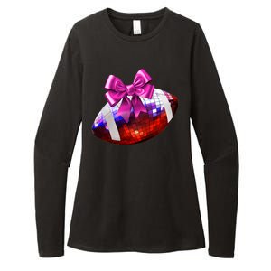 Cute Disco Ball Football Coquette Ribbon Style Womens CVC Long Sleeve Shirt