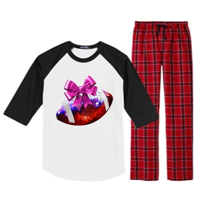 Cute Disco Ball Football Coquette Ribbon Style Raglan Sleeve Pajama Set