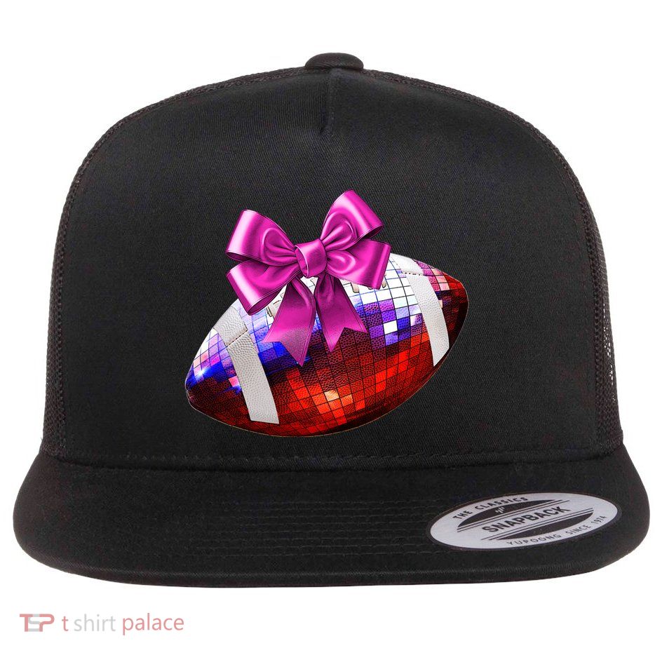 Cute Disco Ball Football Coquette Ribbon Style Flatbill Hat