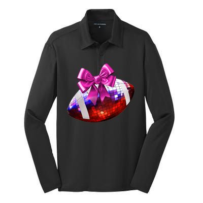 Cute Disco Ball Football Coquette Ribbon Style Silk Touch Performance Long Sleeve Polo