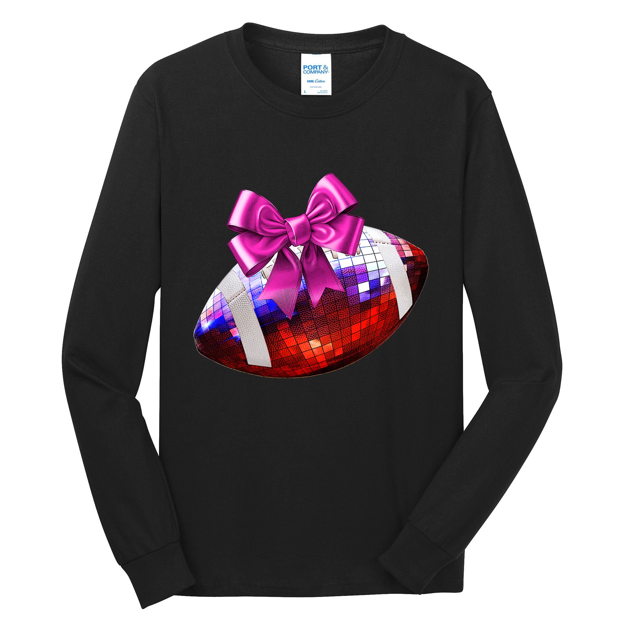 Cute Disco Ball Football Coquette Ribbon Style Tall Long Sleeve T-Shirt