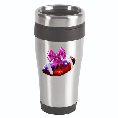 Cute Disco Ball Football Coquette Ribbon Style 16oz Travel Tumbler