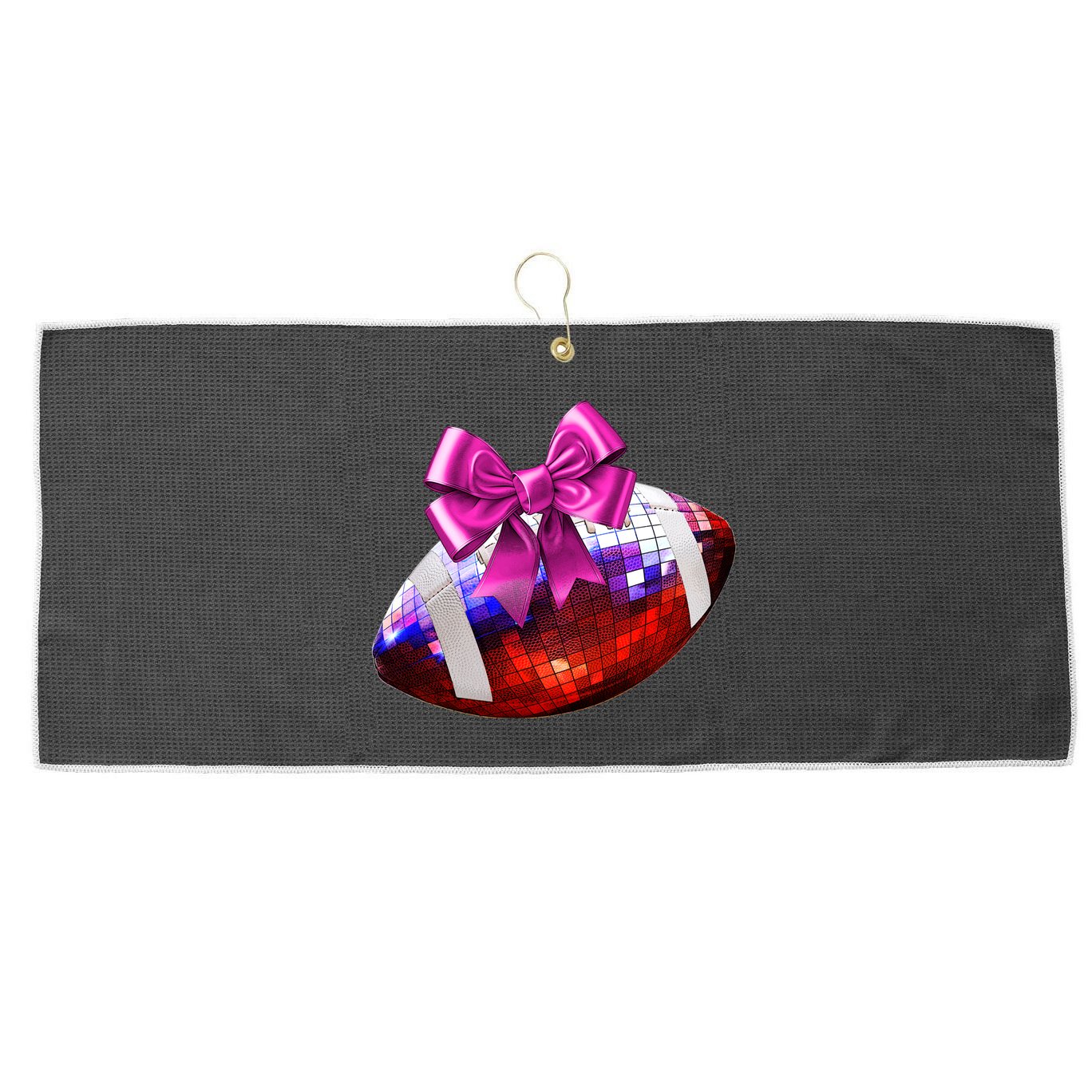 Cute Disco Ball Football Coquette Ribbon Style Large Microfiber Waffle Golf Towel