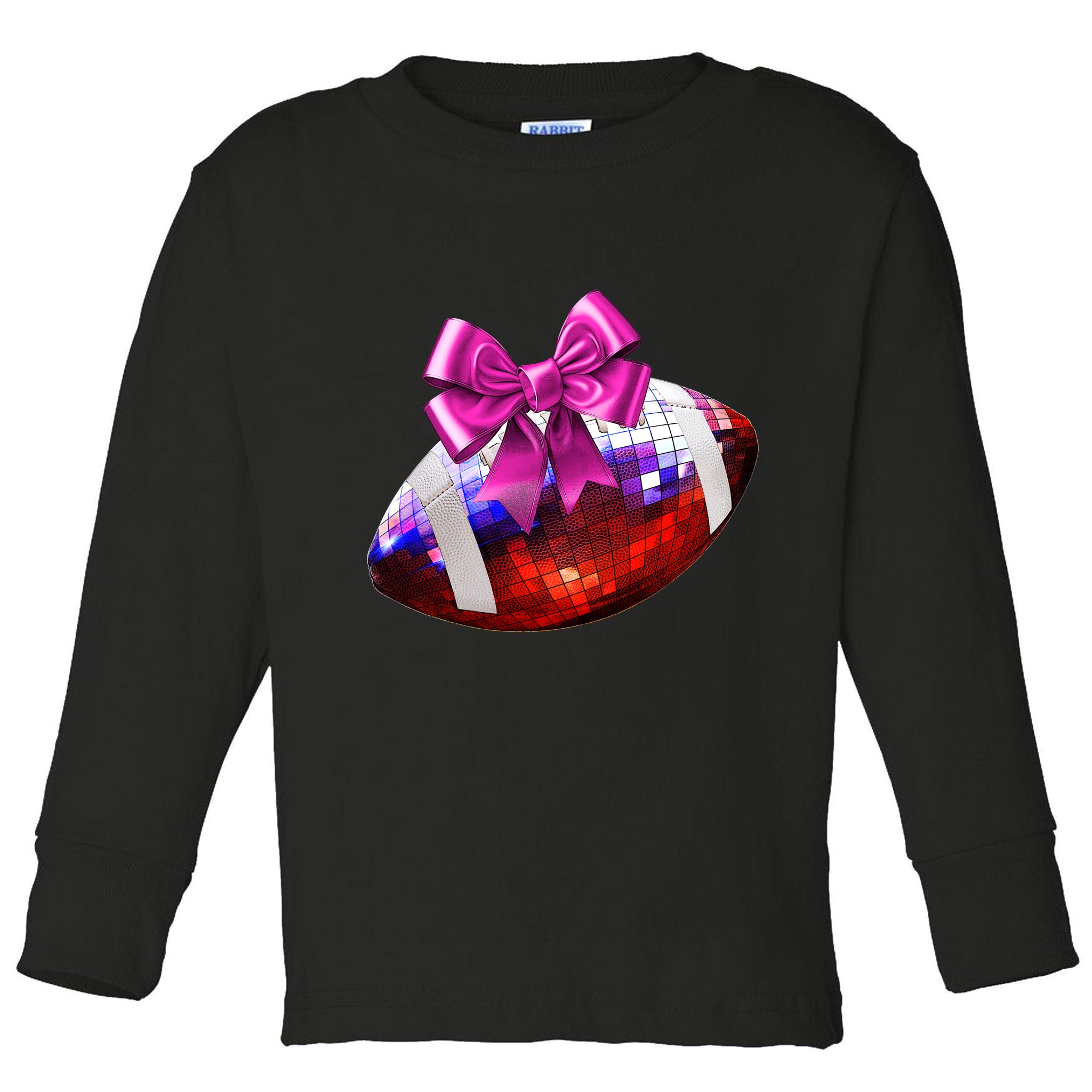 Cute Disco Ball Football Coquette Ribbon Style Toddler Long Sleeve Shirt