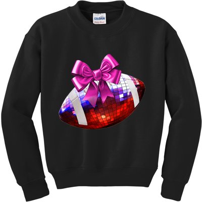 Cute Disco Ball Football Coquette Ribbon Style Kids Sweatshirt