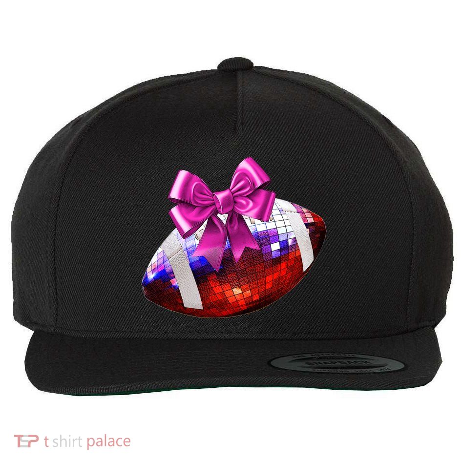 Cute Disco Ball Football Coquette Ribbon Style Wool Snapback Cap