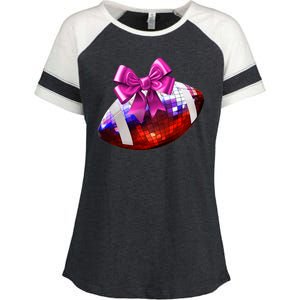 Cute Disco Ball Football Coquette Ribbon Style Enza Ladies Jersey Colorblock Tee