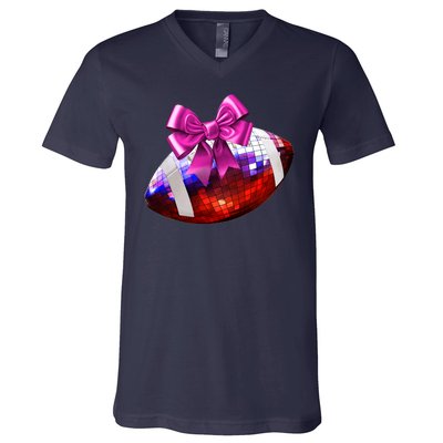 Cute Disco Ball Football Coquette Ribbon Style V-Neck T-Shirt