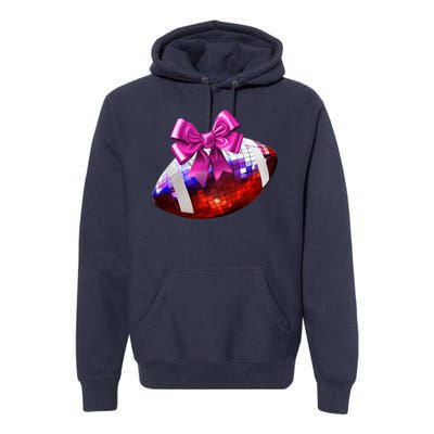 Cute Disco Ball Football Coquette Ribbon Style Premium Hoodie