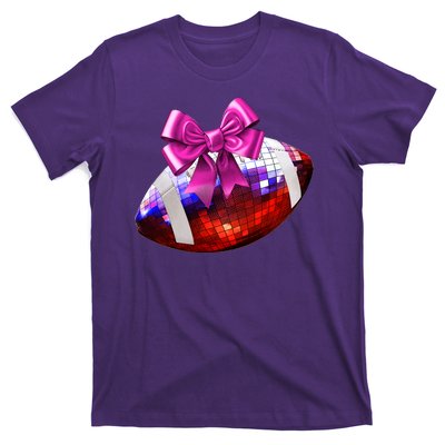 Cute Disco Ball Football Coquette Ribbon Style T-Shirt